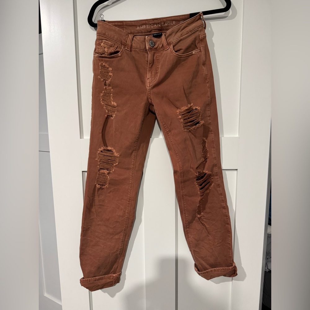 American Eagle Outfitters Women's Ripped Tan Boyfriend Jeans